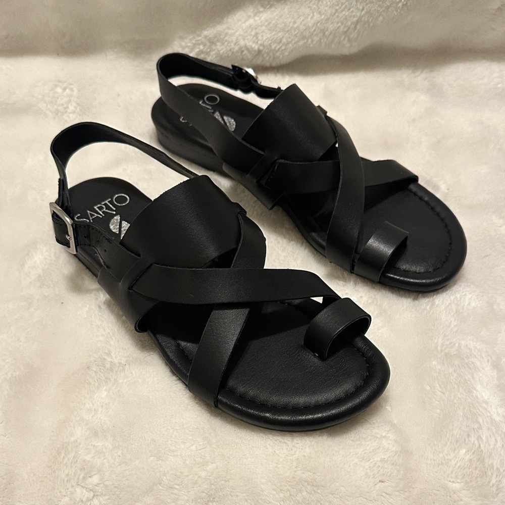 SARTO By Franco Sarto Black Strappy Leather Slingback Sandals (New without tags)